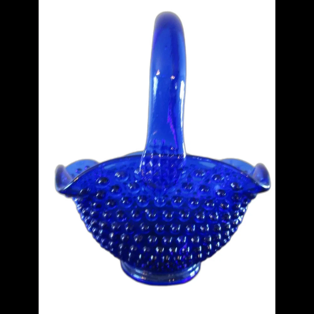 Vintage Fenton Hobnail Cobalt blue small basket Ruffled edge